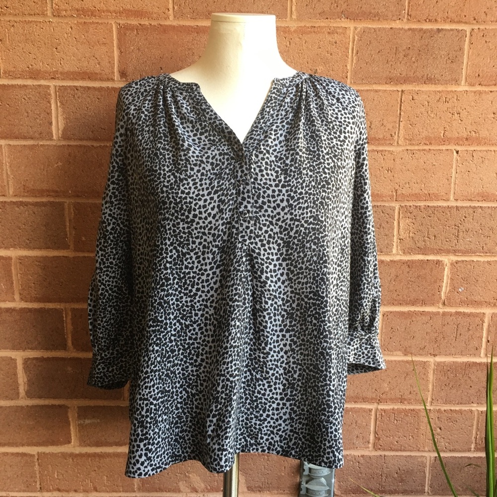 Joie Gray and Black 100% Silk Cheetah Print Blouse